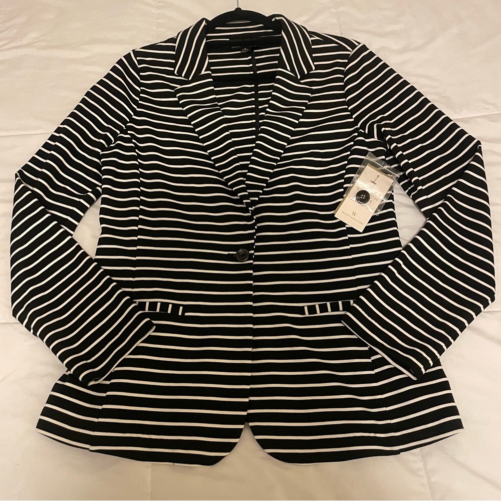 ✨ NWT Worthington Black & White Striped Blazer Jacket Coat Elegant Academia ✨